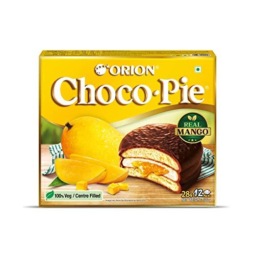 ORION Fruity Choco Pie Combo - Mango & Strawberry Choco Pie, 4x12 pc Pack | Centre-Filled Chocolate Biscuit