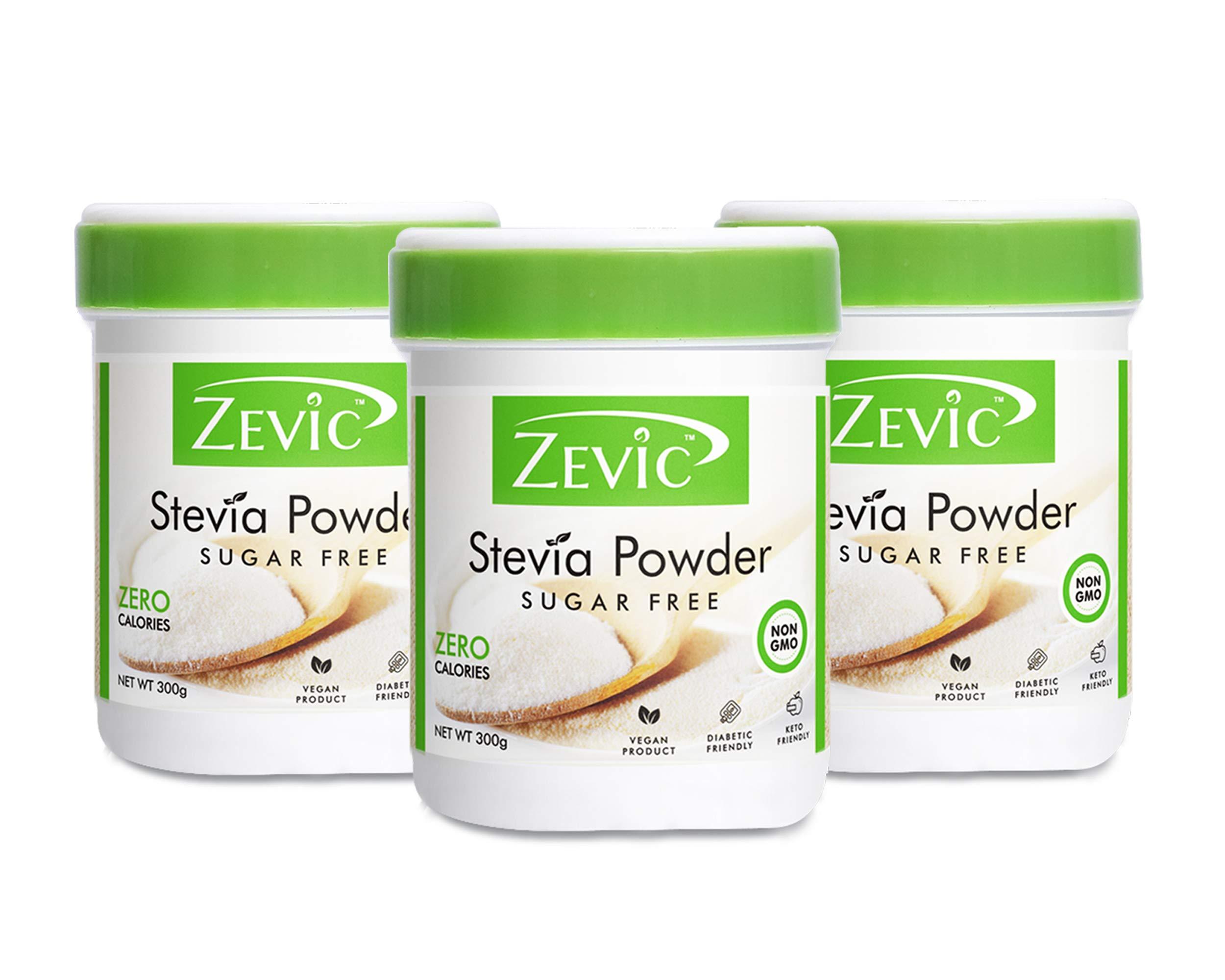 ZEVIC Zevic Stevia Sugar Free Powder | Zero Calories Stevia Powder | Vegan & Keto | 100% Natural Sweetener Powder | Sugar Substitute Natural | Diabetic Friendly - 900g (300g x 3)