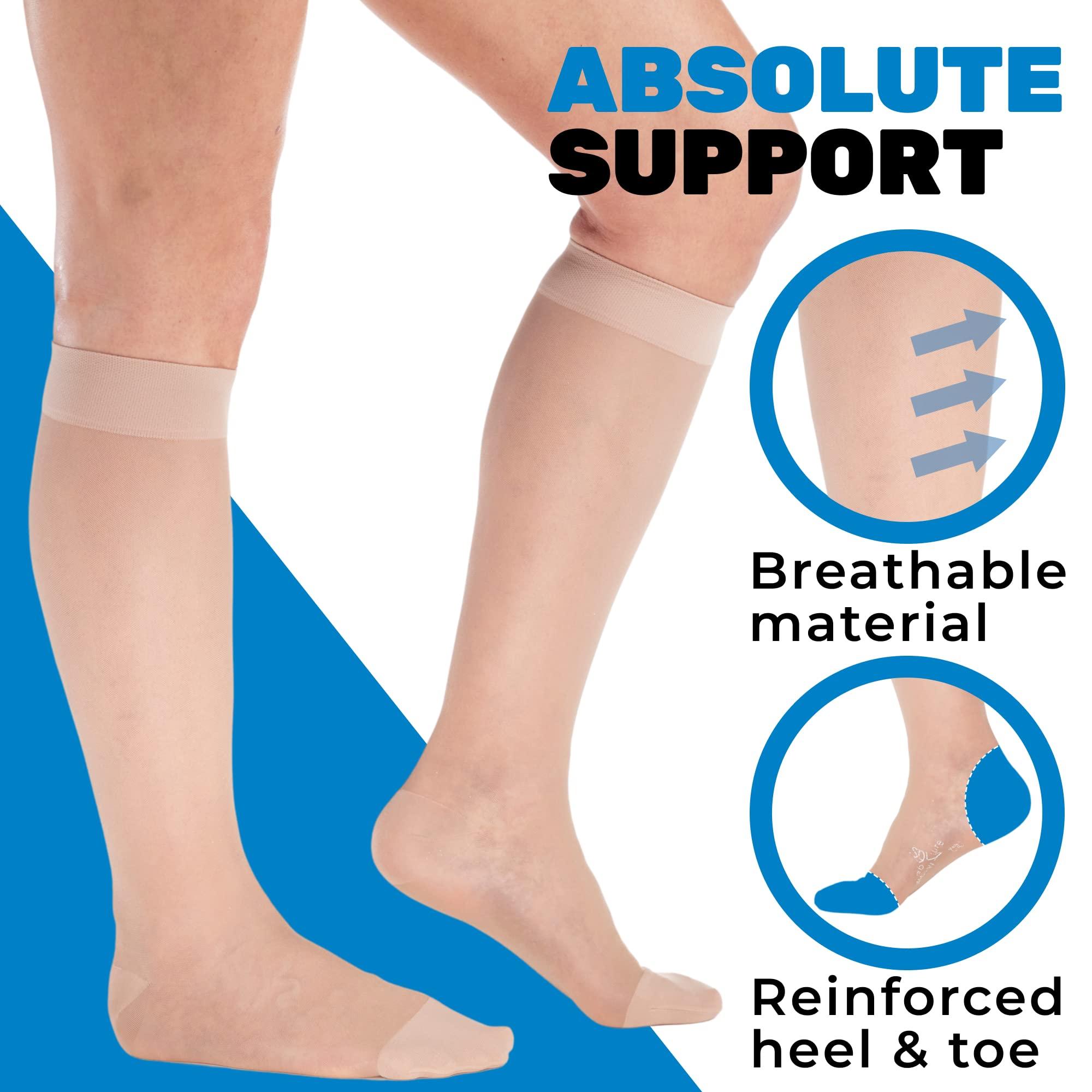 ABSOLUTE SUPPORT ABSOLUTE SUPPORT Travel Compression Knee High for Women 15-20mmHg - Sheer Compression Support Hose Stockings for Flight Hiking Recovery Travel Natural, Medium