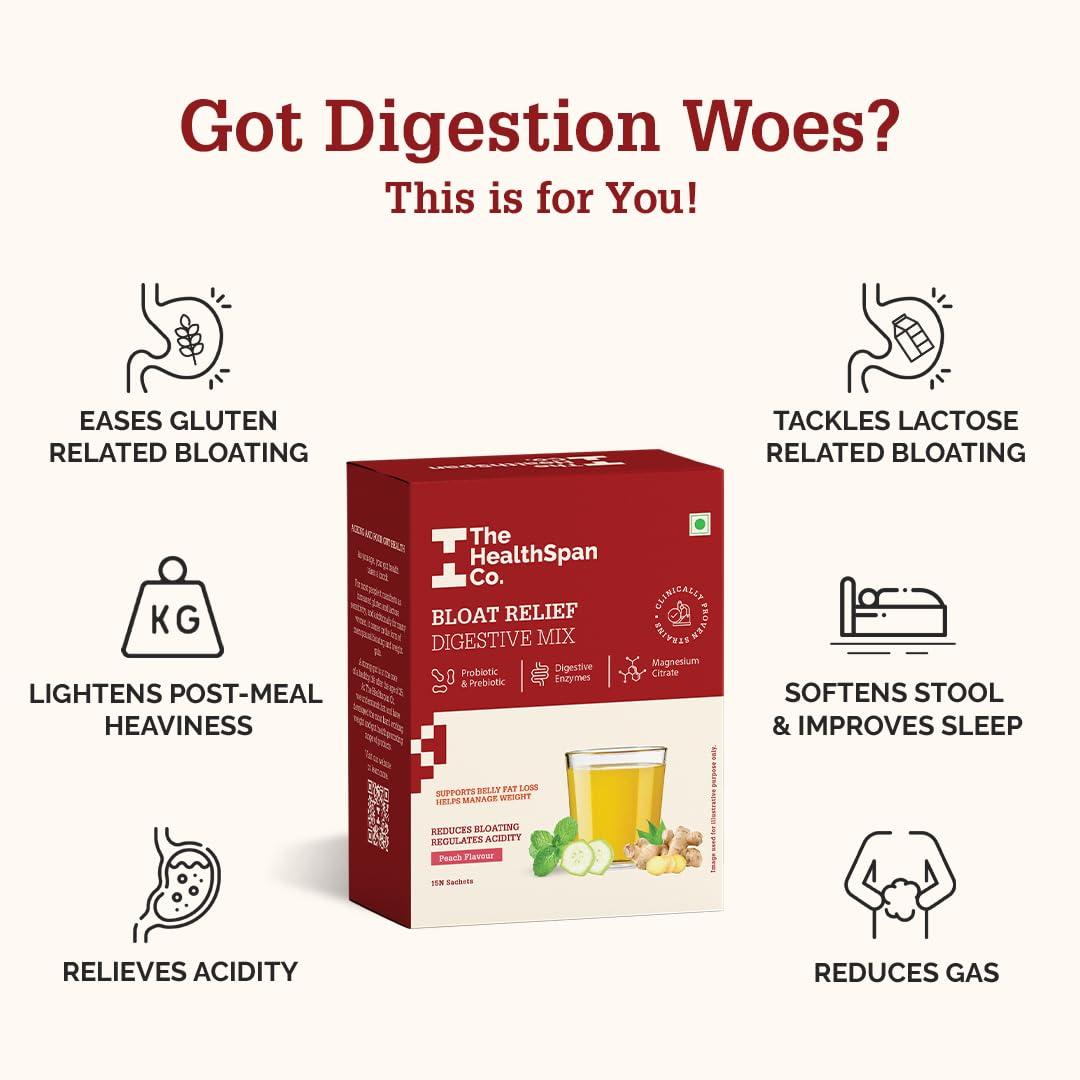 The Healthspan Co. The Healthspan Co. Relief From Digestive Issues,Gas,Bloating,Acidity & Constipation|3 Bn Cfu Of Clinically Proven Probiotic|Digestive Enzymes & Magnesium|15 Days Pack,Sachet,1 Count,15 Servings