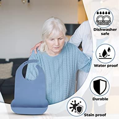 Dhadh Dhadh Adult Bib Waterproof Anti-oil Diving Fabric Bib Elderly Aged Senior Citizen Mealtime Protector Disability Aid Aprons (1)