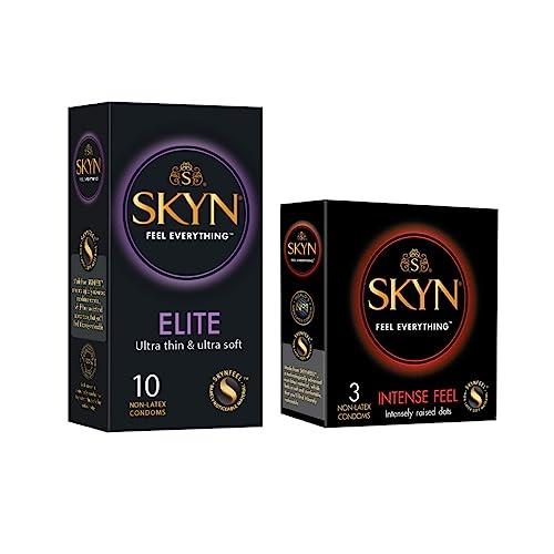 SKYN SKYN Elite ultra thin and ultra soft premium condom 10p and SKYN Intense Feel wave texture with Intensely raised Dots premium condom 3p (Pack of 13 non Latex condoms)