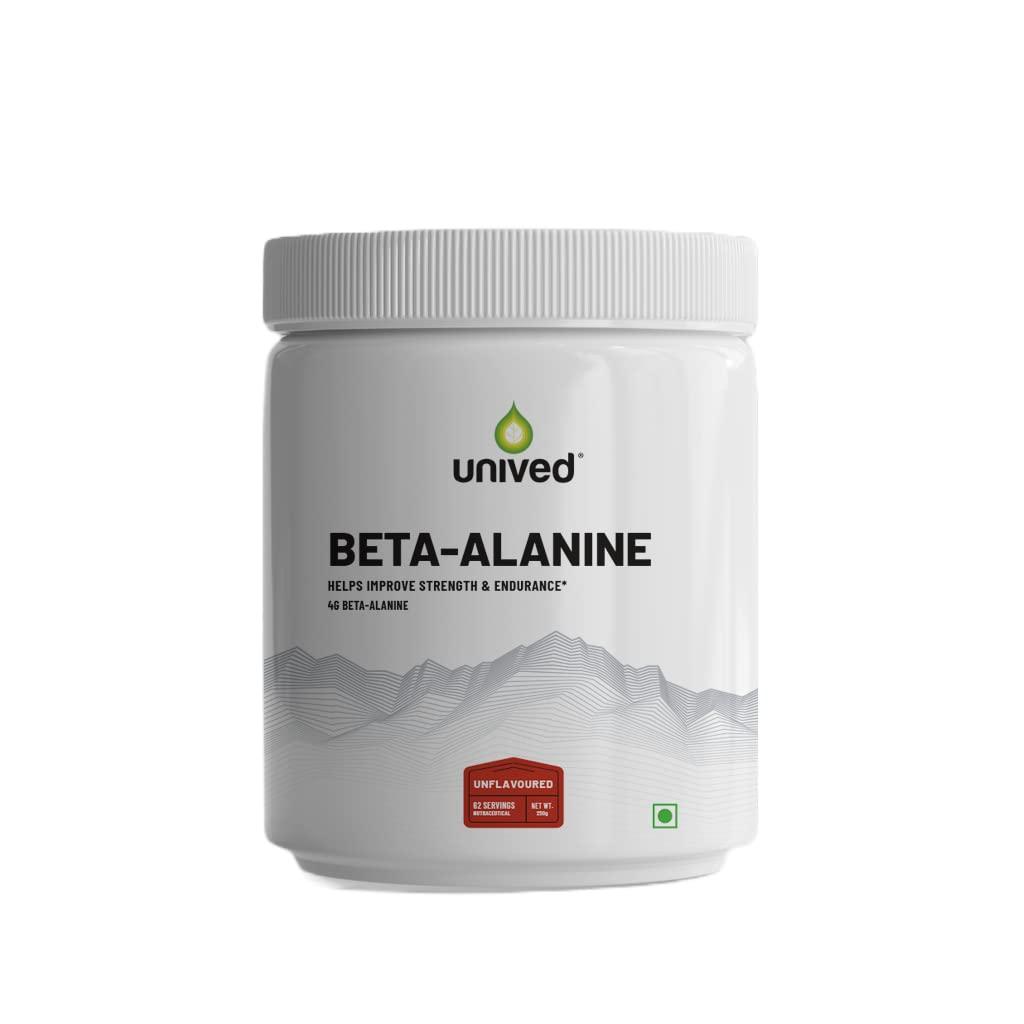 Unived Unived Beta-Alanine 4g | Performance Strength Energy Endurance & Muscle PH | Single Ingredient, Flavorless & Caffeine Free Pre Workout | 62 Servings, 250g
