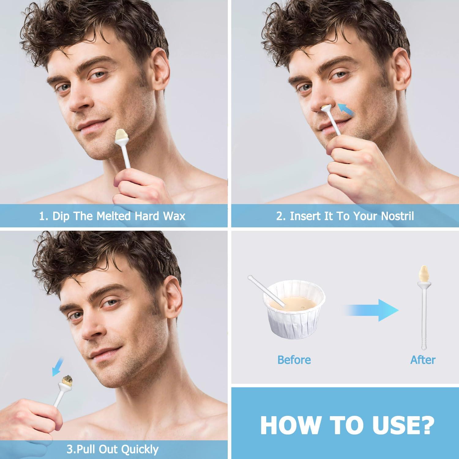 CoFashion CoFashion Nose Wax Kit for Men Women, Nose Hair Removal Waxing Kit Eyebrows Ears Lips Facial Nose Hair Remover Wax with 50g Hard Wax Beads 20 Applicators 10 Paper Cups 8 Moustache Protectors & 1 Measuring Cup