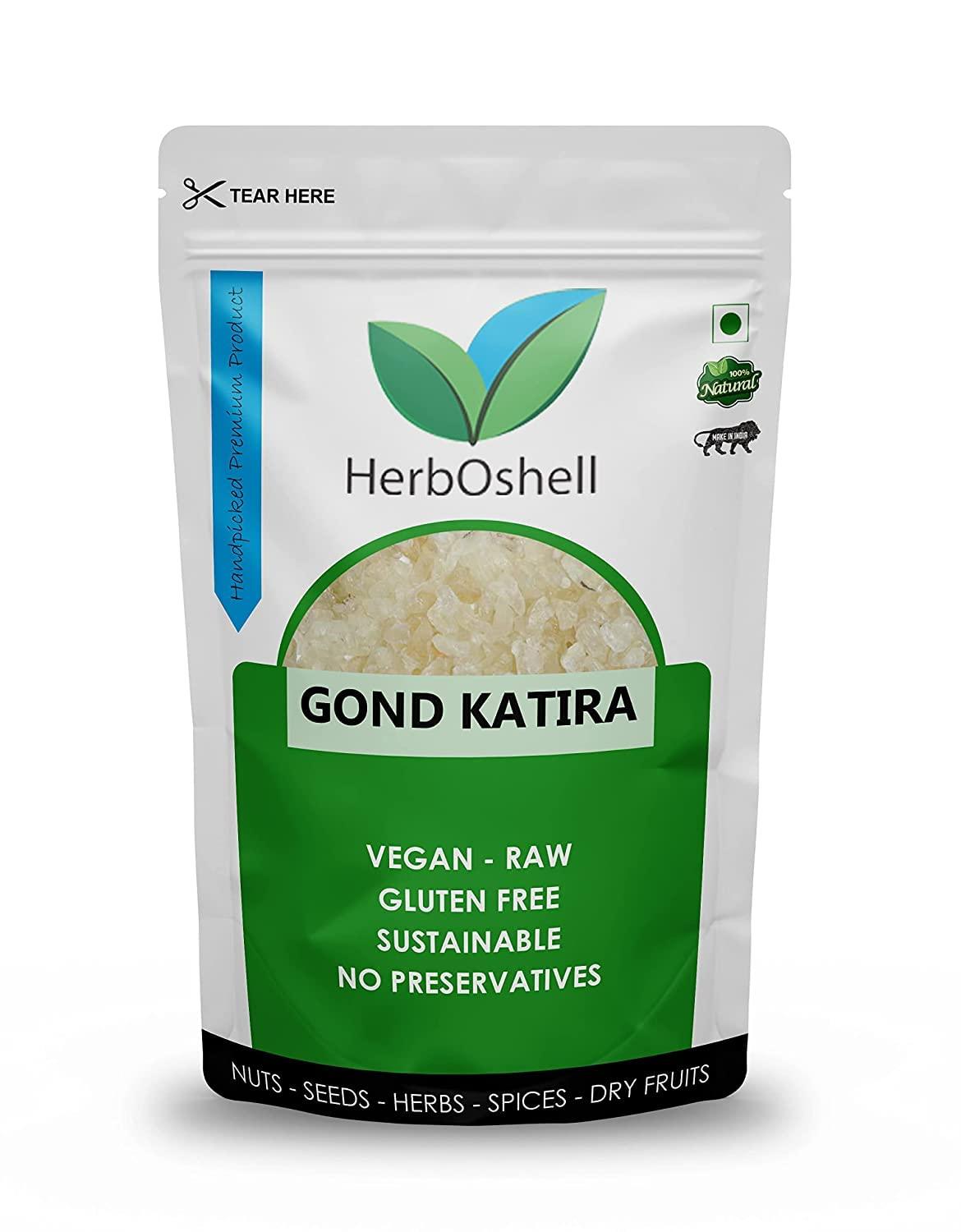 HerbOshell Gond Katira Pure Organic (Edible Gum) Tragacanth Crystals -100% Natural by HerboShell India (400 GMS)