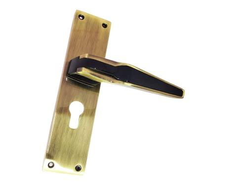 Kunal India Kunal Labacha Mortice Door Handle Lock Set with 70MM Brass Cylindrical Lock with 3 computrised Key|Main Door Handle Lock with Antique/Graphite Finish Material Zinc Size 8 Inch