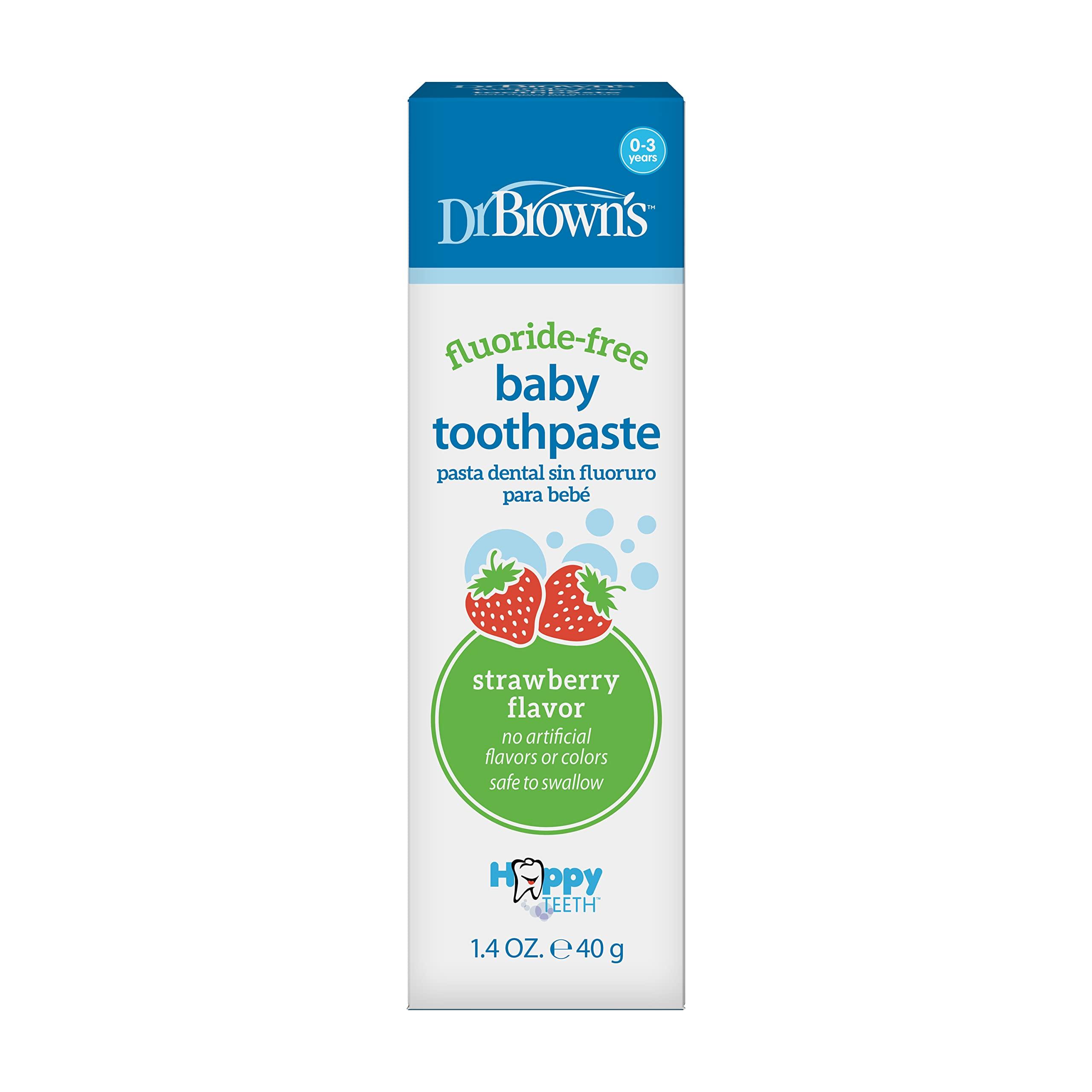 Dr. Brown's Dr. Brown\'s Baby Oral Health Toothpaste, Strawberry Flavor Toddlers And Kids Love, Fluoride Free, 0-3 Years, 1.4Oz
