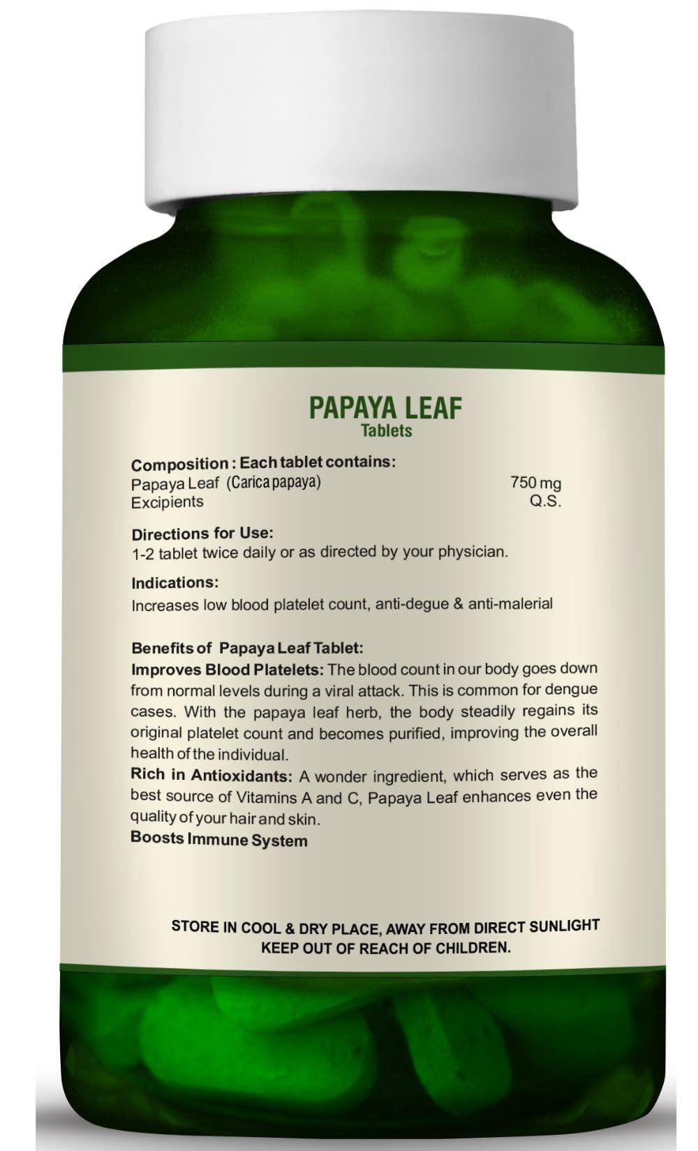 BIO RESURGE LIFE Bio Resurge Papaya Leaf Extract Ayurvedic Manages Platelets Digestion Immunity 60 Tablets 750 mg