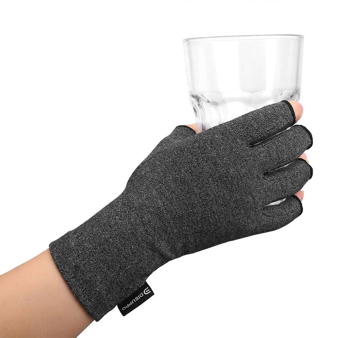 DISUPPO Arthritis Compression Gloves Relieve Pain from Rheumatoid, RSI,Carpal Tunnel, Hand Gloves Fingerless for Computer Typing and Dailywork, Support For Hands And Joints by DISUPPO (Medium Gray)