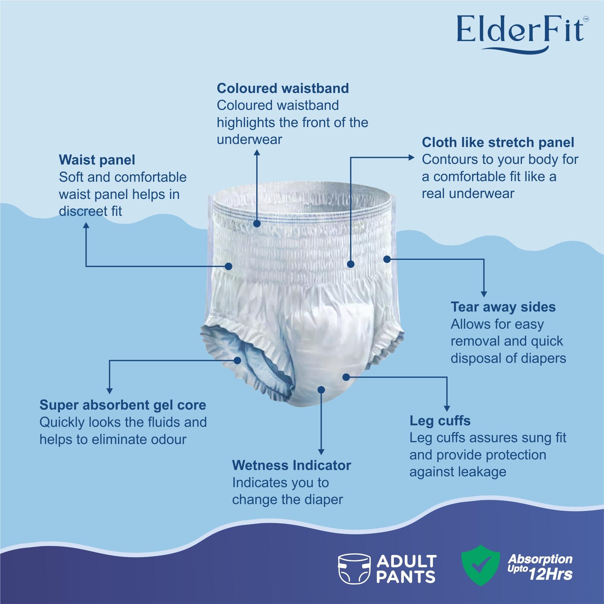 ElderFit ElderFit Pant Style Adult Diaper Large Size Unisex, High Absorbency & Leakproof (Waist Size: 30-48 Inch, 10 Counts)