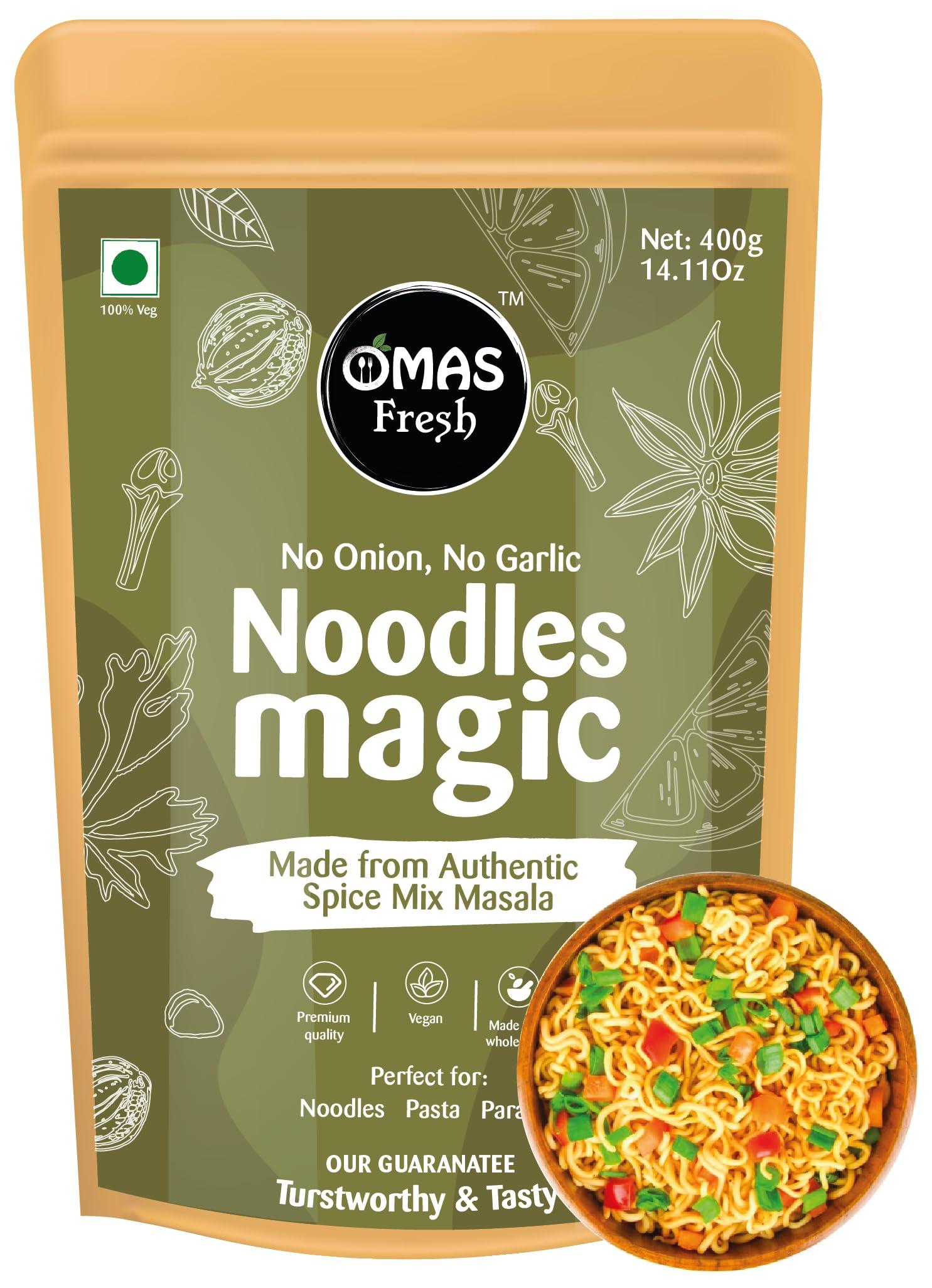 Omas Fresh Omas Fresh No Onion No Garlic Noodles Magic Mix Masala | Jain Seasoning For Instant Noodles, Sabjis, Pasta | No Additives & Preservatives | 400g