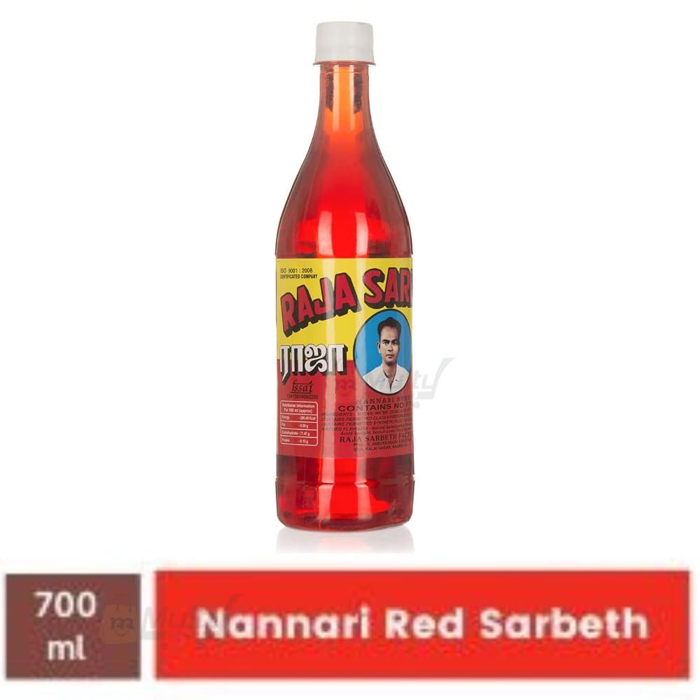 MULTYBASKET Raja Sarbet Red Nannari Sharbath | Syrup, 700 ml x (Pack of 2) | Nagercoil Special Nannari Sharbat Syrup | Nannari Sharbat Fresh | Nannari Sarbath Bottle | Nannari Sharbath Kanyakumari & Nagercoil (Pack of 2)