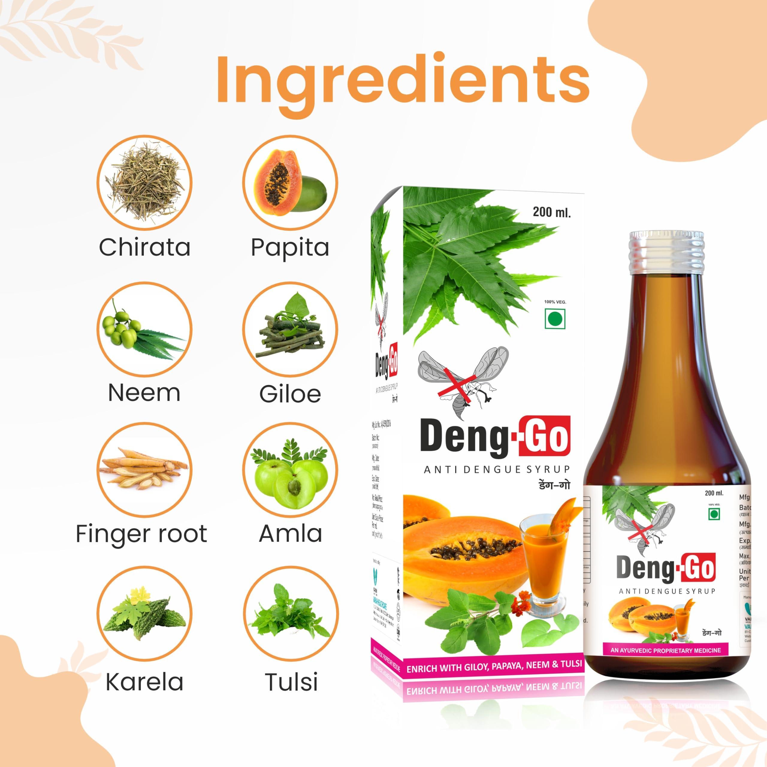 VARAH Varah Healthcare - Deng-Go Syrup | Ayurvedic Dengue Fever Relief | Den-Go Syrup for Dengue Treatment & Prevention | Herbal Dengue Medicine | 200ml