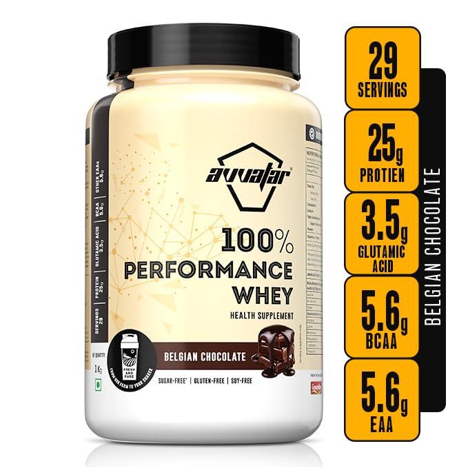avvatar avvatar PERFORMANCE WHEY PROTEIN | 1KG | Belgain Chocolate Flavour | 22g Protein | 28 Servings