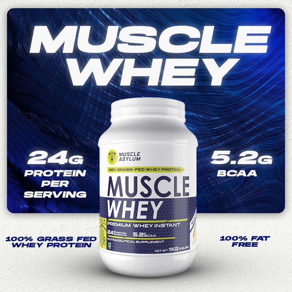 Muscle Asylum Muscle Asylum Premium Whey Protein l 1kg, 25 Servings l Kulfi Flavor l With Genuine Lab Reports l Muscle Building & Recovery | Increased Muscle | Easy to Digest | with 5.2g Bcaa per serve