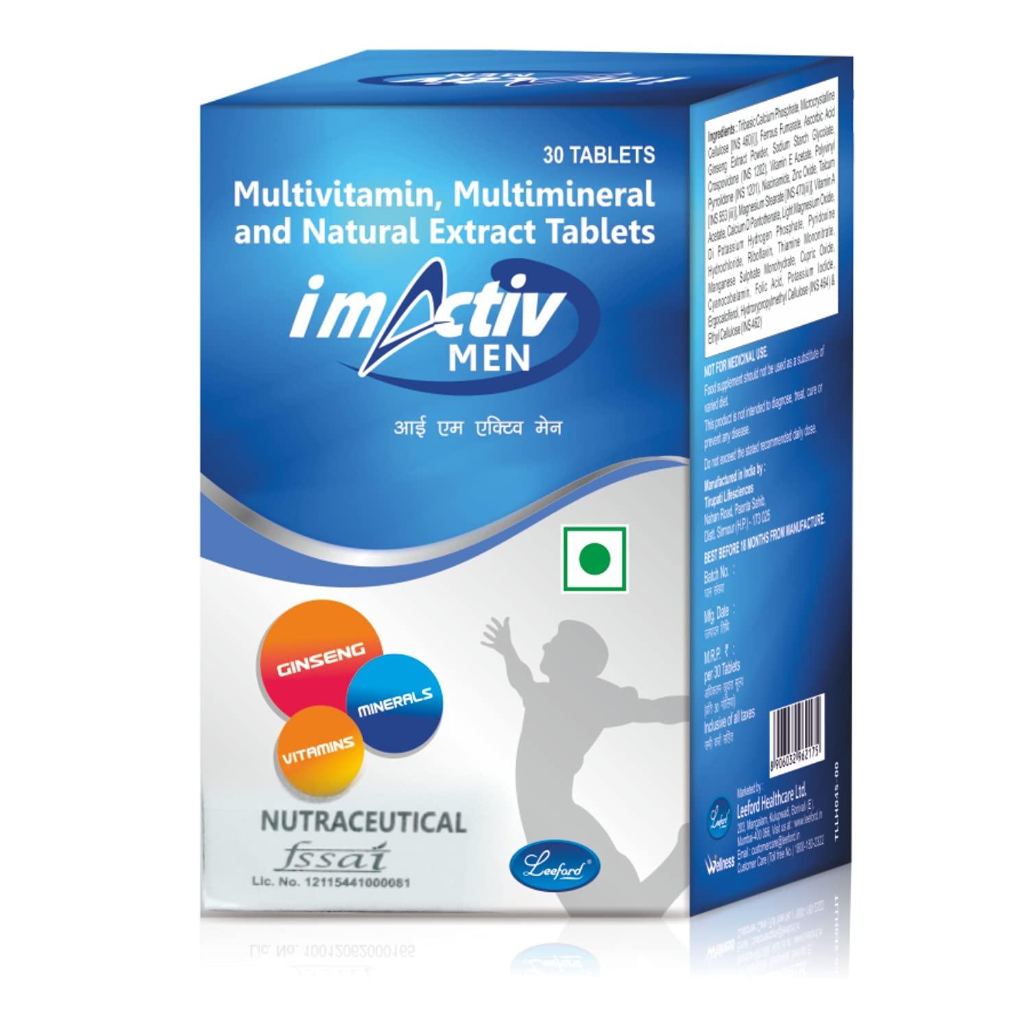 I M ACTIVE I M Activ Multivitamin Multimineral Tablets with Vitamin C, Vitamin E, Vitamin A, Protein, Ginseng Extract Helps in Maintain Body Weight, Immunity & Healthy Skin (Men, 30 Tablets)