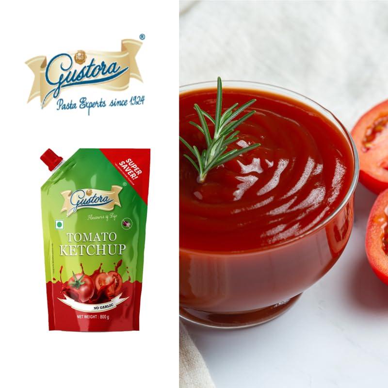 Gustora Gustora Real & Natural Tomato Ketchup I Super Saver Combo I Rich & Smooth I Vegetarian I No Onion No Garlic Jain Tomato Ketchup (950 gm) I No Preservatives & Artificial Color (1.95 Kg)