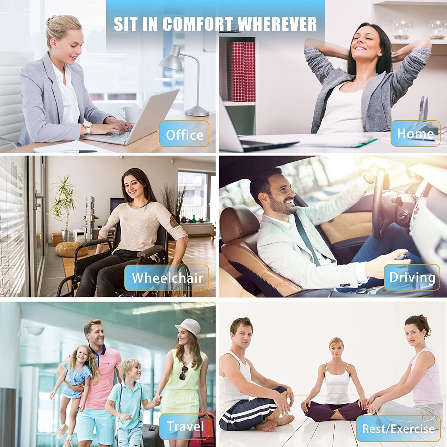 Grin Health Grin Health High Density Coccyx Seat Cushion for Tailbone, Sciatica, Hip Lower Back Pain Relief, Orthopedic Memory Foam Chair Cushions for Long Sitting for Office/Home Chair (Light Blue)