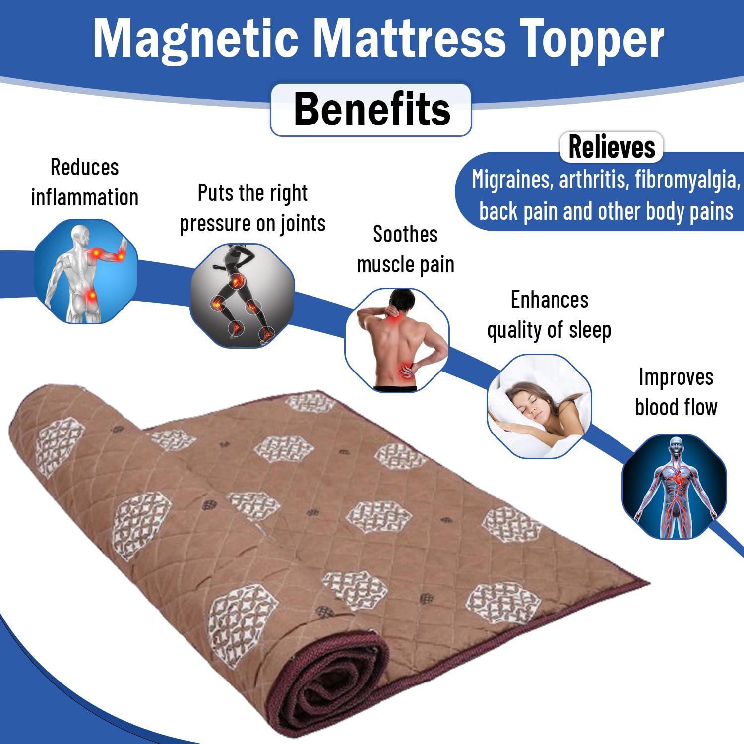 Magnowell Magnowell Bio Magnetic Mattress Pad | 3 x 6 Ft | Comes with 1 Pillow | Water Bottle Cover/Bio Magnetic Water Energy Pad | Bio Magnettic Hand Bracelet Combo for Deep Sleep and Pain Relief | Beige