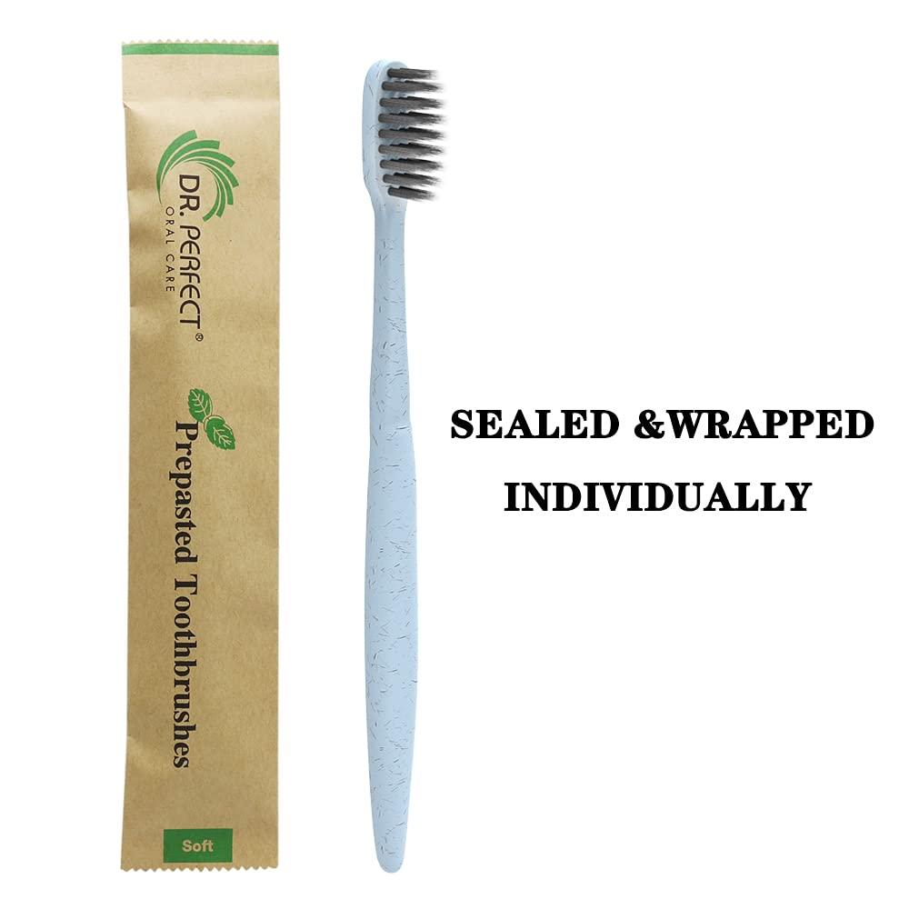 DR.PERFECT DR.PERFECT Prepasted Wheat Charcoal Toothbrush Individually Wrapped with Sealed Paper Bag Pack of 24 (24)
