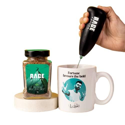 RAGE COFFEE Rage Coffee Combo - Instant Coffee with Free Frother And Mug | Mint Mocha Flavoured Coffee - 50 gms | Creamy, Frothy Coffee At Home | Made With 100% Arabica Coffee Beans