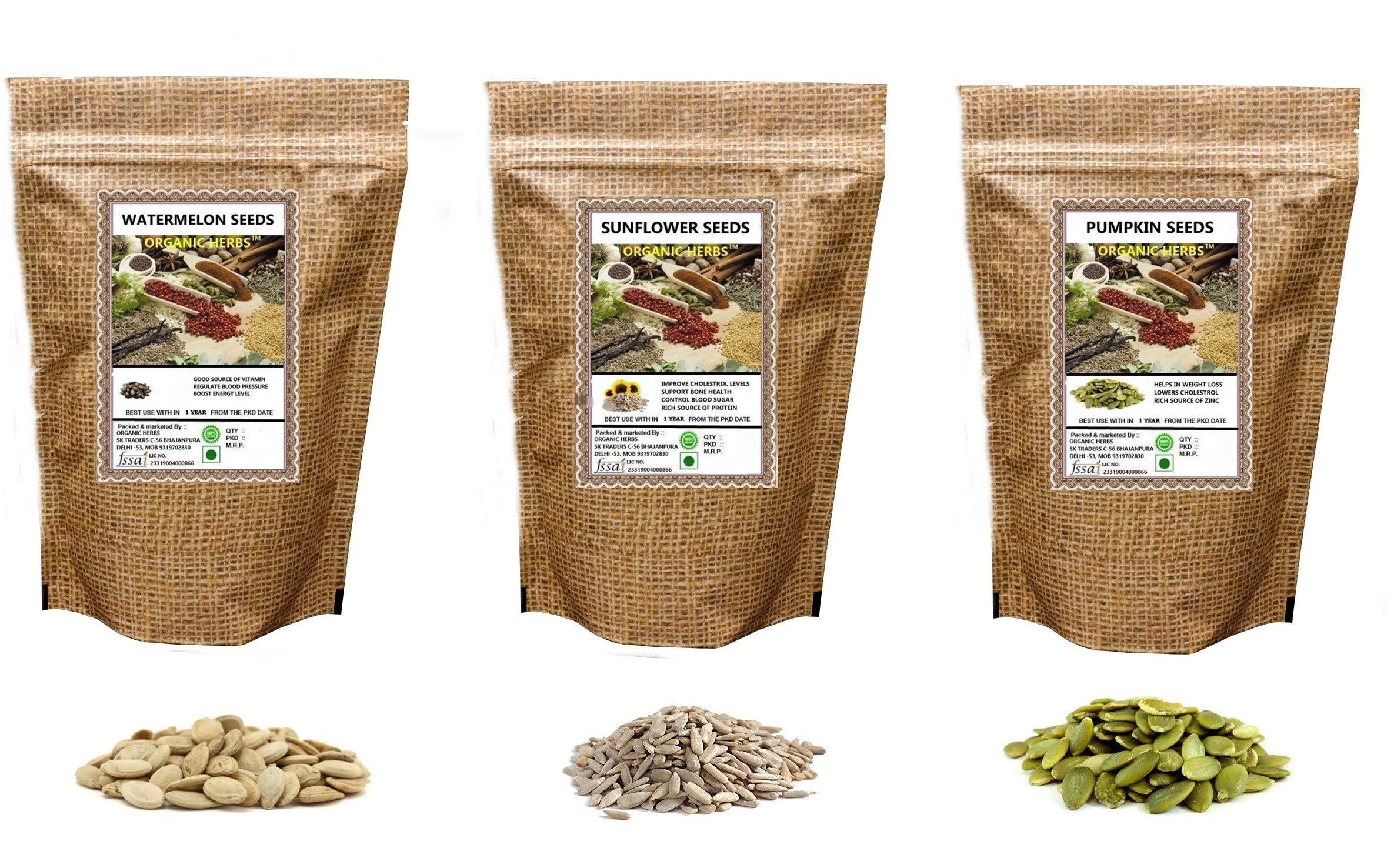 ORGANIC HERBS ORGANIC HERBS Premium RAW Watermelon , Sunflower & Pumpkin Seeds ( 200 GM Each )