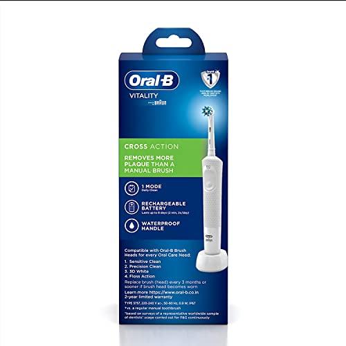 Oral B Oral B Vitality 100 White Criss Cross Electric Rechargeable Toothbrush Powered By Braun & Oral B Cross Action Toothbrush Heads Pack Of 2 Replacement Refills For Electric Rechargeable - Oral Care Combo