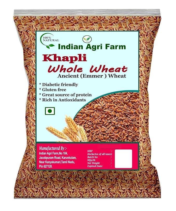 IAgriFarm Iagrifarm Khapli Wheat/Emmer Wheat (Long Grain) - 1 kg - Low Gluten, Glycaemic Index (GI)
