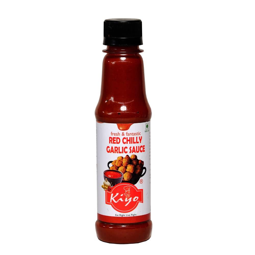 Kiyo KIYO Combo Pack Of Red Chilly Sauce, Green Chilly Sauce, Soya Sauce & Red Chilly Garlic Sauce || Vegan and Natural Ingredients || Made With Fresh Chillies And Garlic || 210 gm Each (Pack Of 4)