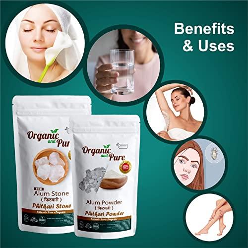 Organic and Pure Organic and Pure Alum Stone Block | Phitkari Alum Stone | Fitkari Stone for Skin Vastu Face Skin Hair Water Underarms Shave Teeth | Potassium Potash 200g