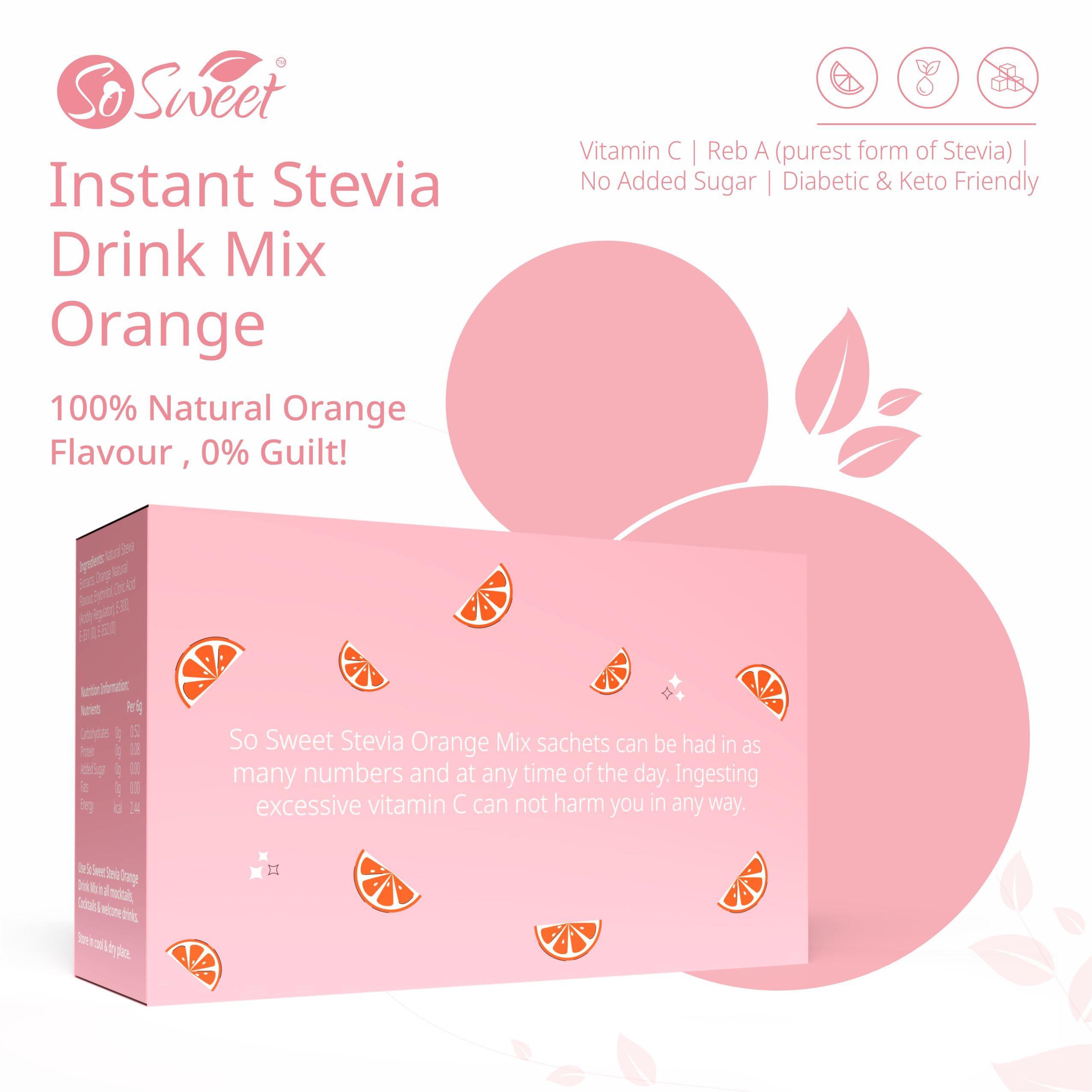 So sweet So Sweet Stevia Orange Instant Drink Mix Sugar Free | Zero Calories| Enrich with Vitamin C | 12 Sachets