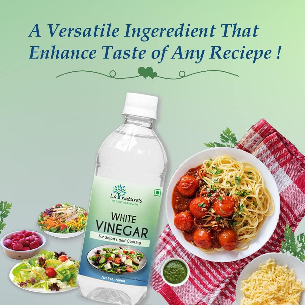 LA NATURE'S WE CARE YOUR HEALTH LA NATURE\'S WE CARE YOUR HEALTH Distilled White Vinegar Versatile Cooking Aid Natural Cleaner Best For Salad Dressing&Cooking Helps In Digestion Boost Immunity With 5% Acidity Pack Of 500 Ml X 4
