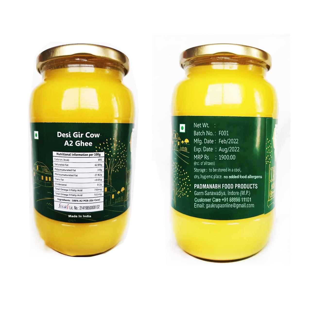 GauKrupa GauKrupa A2 Gir Cow Pure Gir Cow Desi Ghee A2 | a2 Bilona Method Desi Ghee | 100% Desi Gir Cow | Grassfed, Cultured, Premium & Traditional Ghee 1L (1000 Ml (Pack of 1))