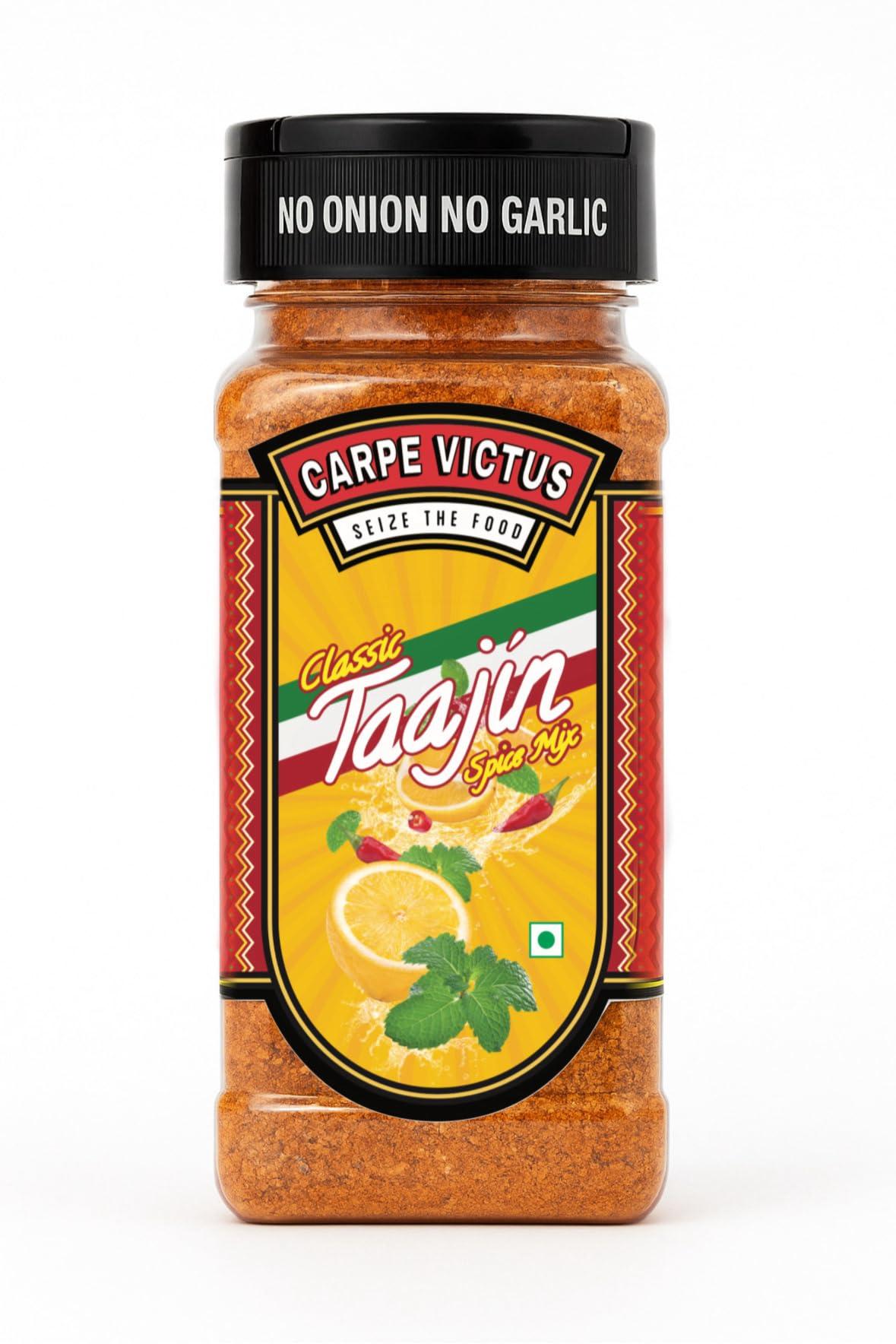 CARPE VICTUS Carpe Victus Jain Tajin Spice Mix 100 gms, No Onion No Garlic Taajin Spice Seasoning for Juices, Fruits, Cocktails, Vegetables, Snacks, Chilli Lime Masala Mix for Drinks, Premium Mexican Masalas
