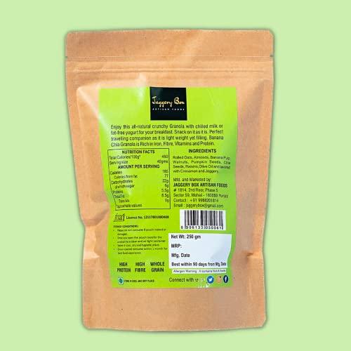 JAGGERY BOX JAGGERY BOX BANANA CHIA GRANOLA, All Natural Handmade Healthy Delicious Vegan Breakfast Cereal No Preservatives | Gluten free High Fibre Crunchy Muesli