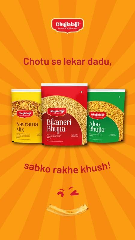 BHUJIALALJI Bhujialalji Bikaneri Bhujia and Navratna Mix (pack of 2) 800g| bikaneri Bhujia sev Namkeen with Dew beans,gram flour and indian Spices|Tasty Snack Mixture|Ready to eat