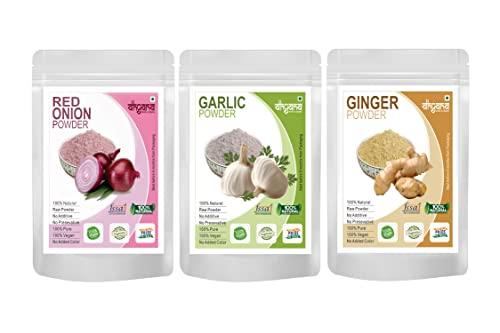 Generic Dhyana Exim Red Onion Powder 100gm + Ginger Powder 100gm + Garlic Powder 100gm (Combo Pack of 3) Kanda Lehsun Adrak