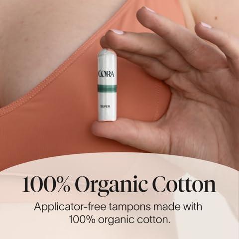 Cora Cora Variety-Pack Organic Cotton NON-APPLICATOR Tampons (36 Count; 18 Regular & 18 Super APPLICATOR-FREE)