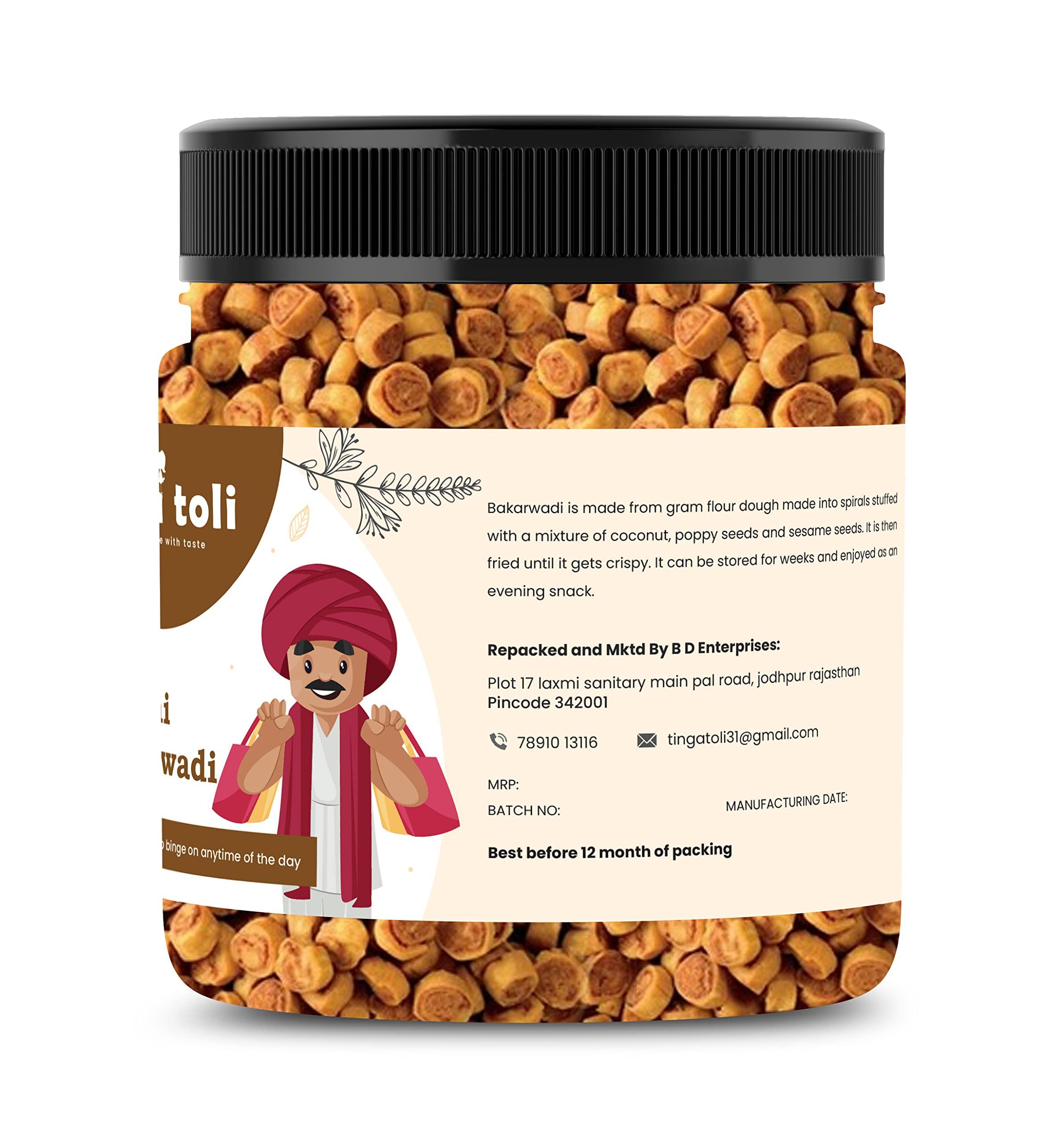 Tinga toli TINGA TOLI Combo of Special Mini Bhakarwadi 250gm & Big Bhakarwadi 200gm|Total 450gm |Jar Pack|Snacks Crunchy, Light and Flavourful|Indian Namkeen|Traditional Style Bhakarwadi Gujrati Mini Bhakarwadi