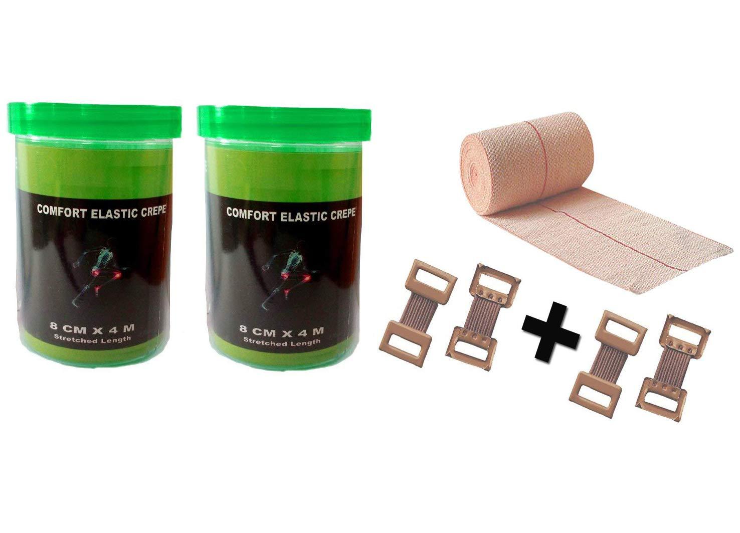 Comfort Comfort Premium Elastic Crepe Bandage - Roll Sports Wrist Wrap Straps, Elastic Compression (Pack of 2 (4m x 6cm)) (8cm)