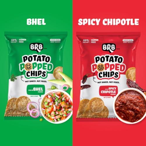 BRB BRB Popped Potato Chips | Not Baked, Not Fried | 8 Packs X 52 Grams | 2 Flavours - Bhel (4) & Sweet Chipotle (4) | 60% Less Fat | Low Calorie | Healthy Snack