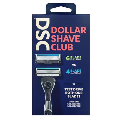 Dollar Shave Club Dollar Shave Club Men Hand Powered 6-Blade Vs 4-Blade Razor Starter Set To Help Find The Best Razor For You 1 Handle, 1X 4-Blade Cartridge, 1X 6-Blade Cartridge