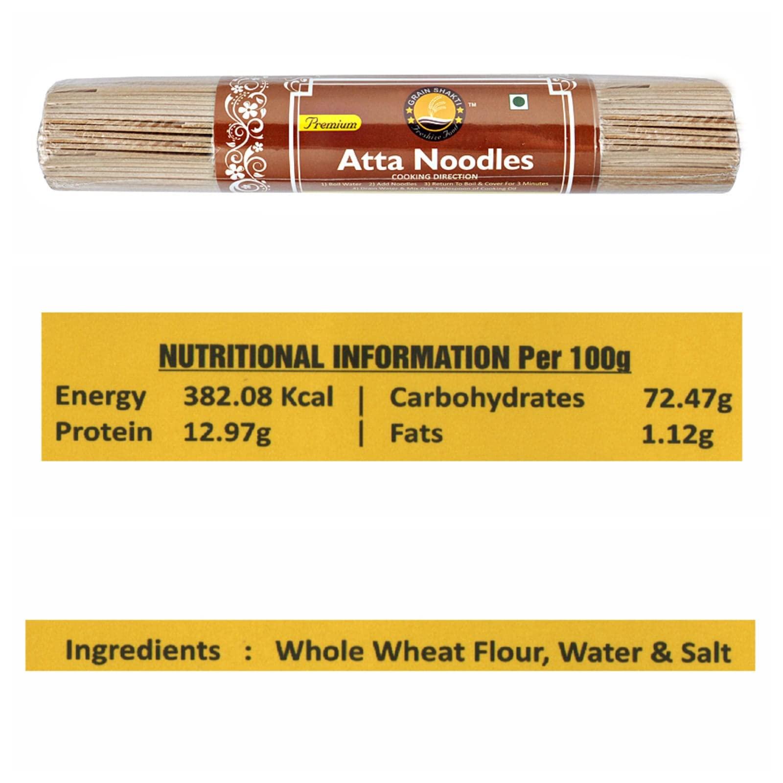 GRAIN SHAKTI GRAIN SHAKTI Premuim Veg Noodles & Premuim Atta Noodles | No Preservatives | 100% Healthy Maida | Serves 4-5 | Veg 350g x 2 Pack | Atta 350g x 2 Pack | Instant Noodles |