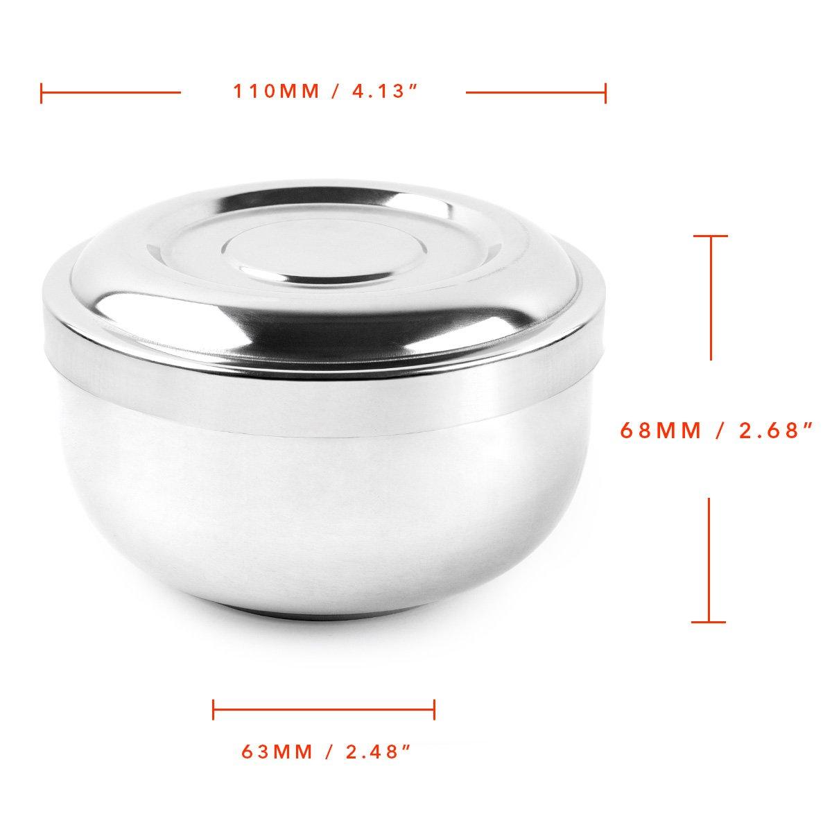 QSHAVE QShave Stainless Steel Shaving Bowl with Lid 4 Inch Diameter Large Deep Size Chrome Plated Shinning Finish