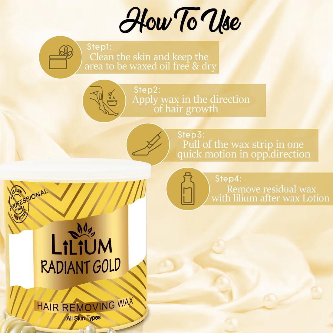Lilium Lilium Gold Hair Removing Wax 600gm | For Legs, Arms, Underarms, Bikini Line & Full Body | Gives Smooth, Radiant & Moisturizes Skin | Easy & Quick Hair Removal At Home | Men & Women | All Skin Types
