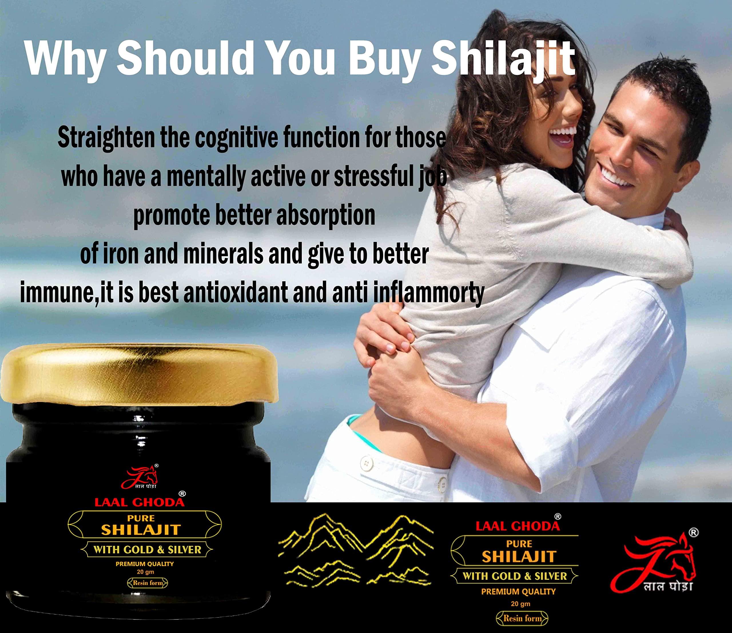 LAAL GHODA LAAL GHODA Pure Shilajit Resin with GOLD&SILVER Pure Himalayan Shilajit, Shilajeet Resin Form, Original Shilajeet, Ayurvedic Raw Shilajit Liquid, 100% Pure Shilajit, Sudh Shilajit, shilajit liquid–20G