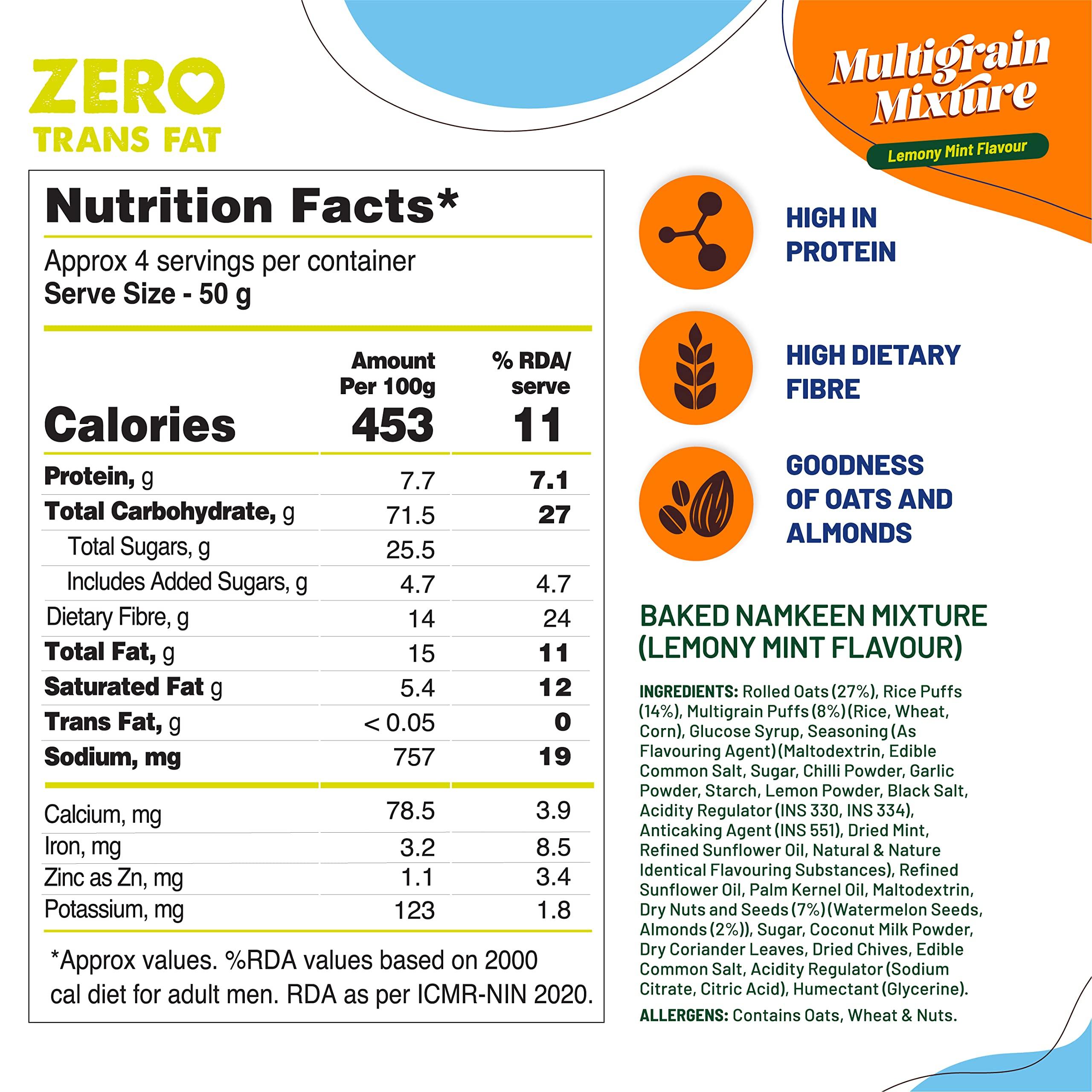 FIT & FLEX Fit & Flex Multigrain Mixture Extra Baked Namkeen and Healthy Snacks Zero Cholesterol High Dietary Fibre All-time Party Tasty Crunchy Snack Lemony Mint - Pack of 1, 180gm