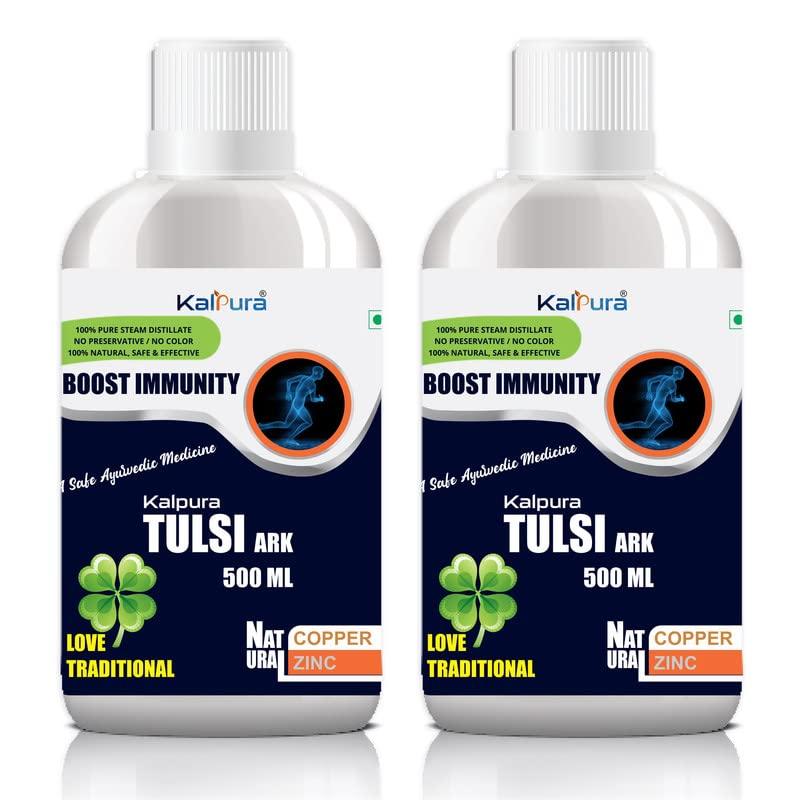 Kalpura Kalpura Tulsi Ark - India\'s First 100% Pure without Artificial Color - Taste and Chemicals - Pure Natural Drink/Distillate/Ark - Pure Distillate - Ark. - 1Ltr. (Pack of 2 Bottle 500ml each)