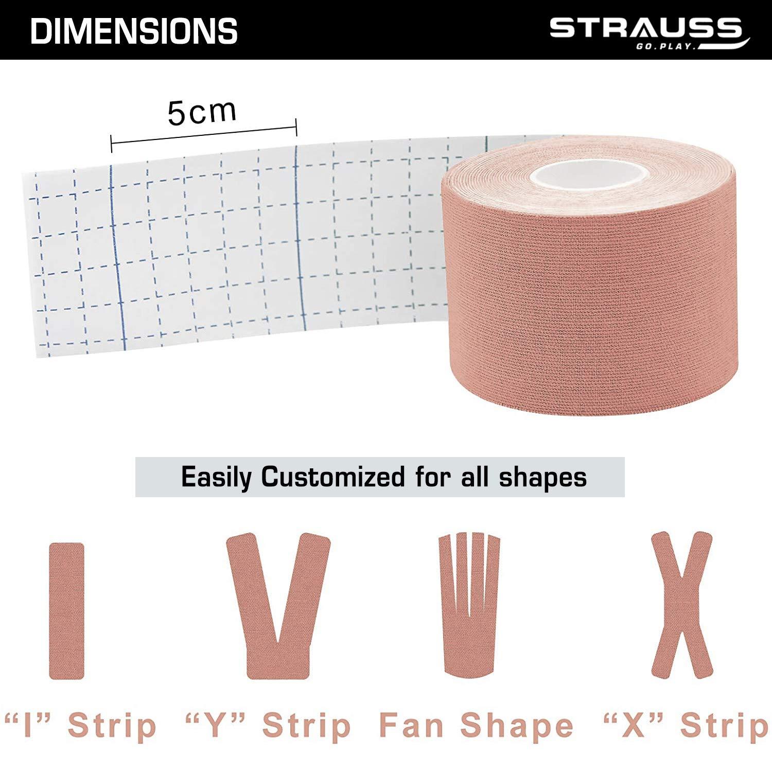 STRAUSS STRAUSS Kinesiology Sports Tape for Knee,Calf & Thigh Support|Waterproof Athletic Sports Tape for Muscle Support,Hand Leg Joint Support & Physiotherapy|Kinesio Tape for Sports Injury,(Beige)