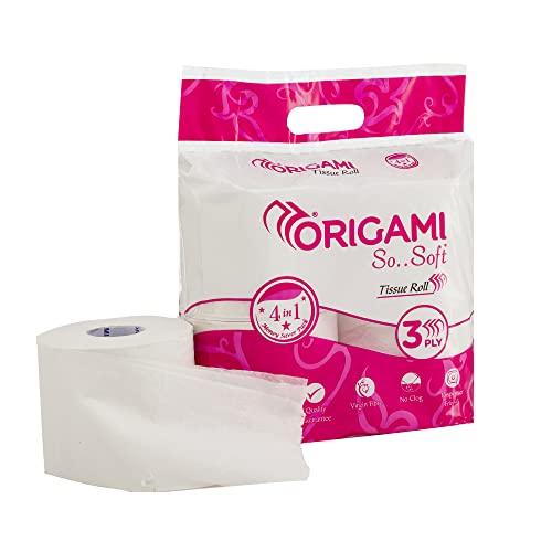 Origami Origami 3 Ply Toilet Tissue Paper Roll - Pack of 4 (340 Pulls Per Roll, 1,360 Sheets)
